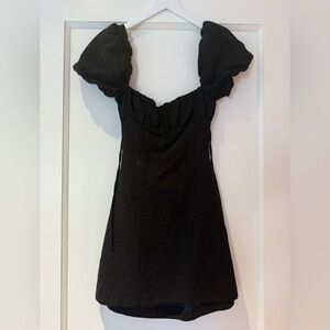 Zara Mini Black Dress with Puff Sleeves and Open/tie Back